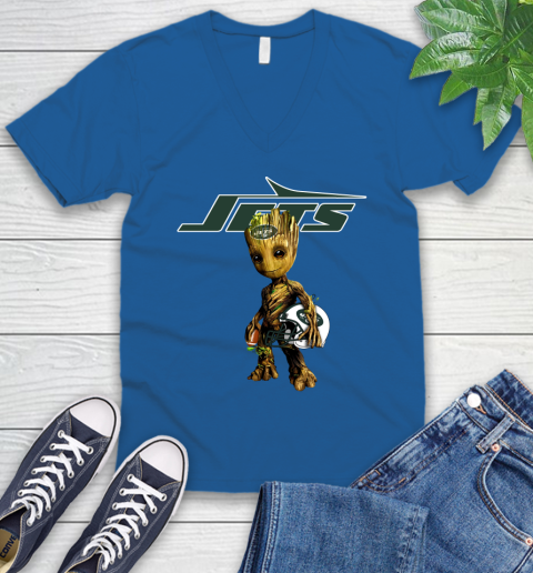 New York Jets NFL Football Groot Marvel Guardians Of The Galaxy V-Neck T-Shirt 6