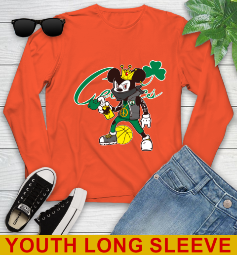 Boston Celtics NBA Basketball Mickey Peace Sign Sports Youth Long Sleeve 4