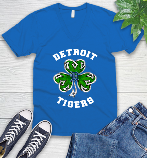 MLB Detroit Tigers Three Leaf Clover St Patrick's Day Baseball Sports V-Neck T-Shirt 5
