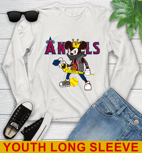 Los Angeles Angels MLB Baseball Mickey Peace Sign Sports Youth Long Sleeve 12