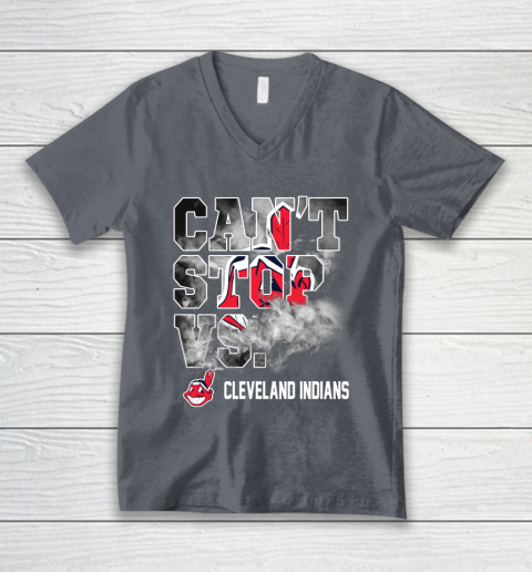 MLB Cleveland Indians Baseball Can't Stop Vs Cleveland Indians V-Neck T-Shirt 4
