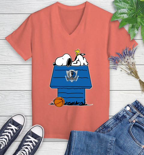 Dallas Mavericks NBA Basketball Snoopy Woodstock The Peanuts Movie Women's V-Neck T-Shirt 6