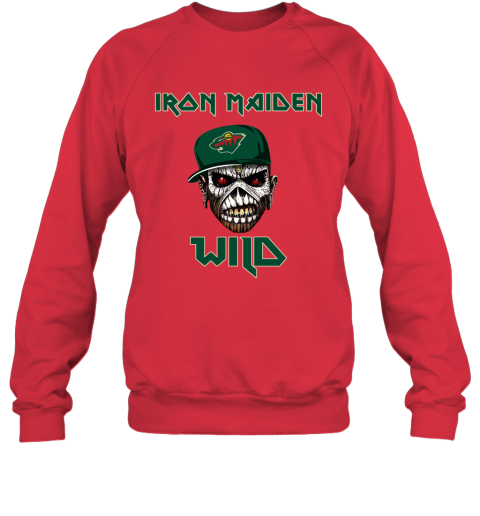 NHL Minnesota Wild Iron Maiden Rock Band Music Hockey Sports SqO3VBLYyF1 sweatshirt 35 95 151514 front red