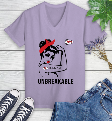 NFL Kansas City Chiefs Girl Unbreakable Football Sports Women's V-Neck T-Shirt 9