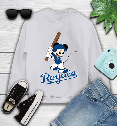 MLB Baseball Kansas City Royals Cheerful Mickey Mouse Shirt Youth Sweatshirt 4