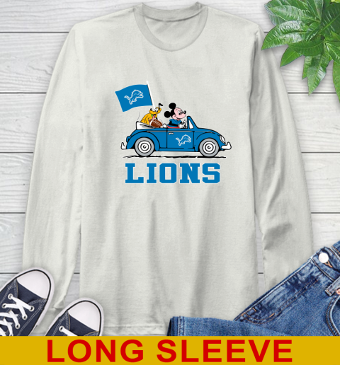 NFL Football Detroit Lions Pluto Mickey Driving Disney Shirt Long Sleeve T-Shirt 12
