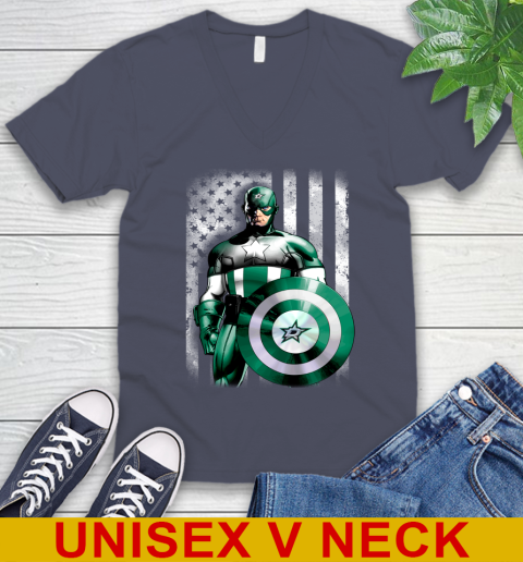 Dallas Stars NHL Hockey Captain America Marvel Avengers American Flag Shirt V-Neck T-Shirt 7