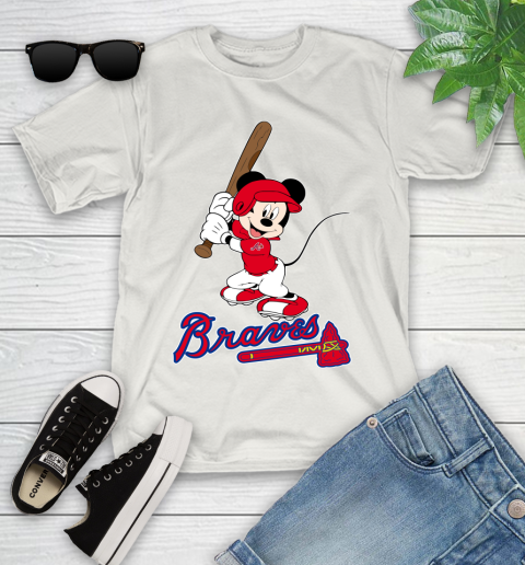 MLB Baseball Atlanta Braves Cheerful Mickey Mouse Shirt Youth T-Shirt 12