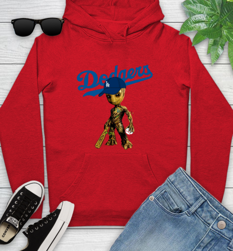 MLB Los Angeles Dodgers Groot Guardians Of The Galaxy Baseball Youth Hoodie 11