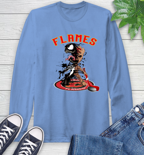 NHL Calgary Flames Hockey Venom Groot Guardians Of The Galaxy Long Sleeve T-Shirt 11