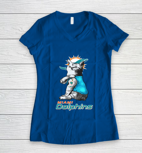 NFL Football My Cat Loves Miami Dolphins Women's V-Neck T-Shirt 7