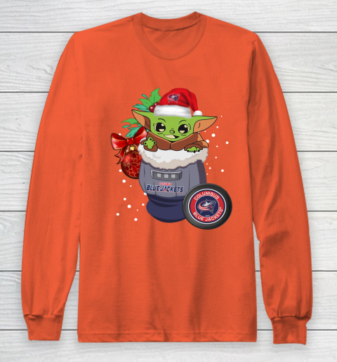 Columbus Blue Jackets Christmas Baby Yoda Star Wars Funny Happy NHL Long Sleeve T-Shirt 5