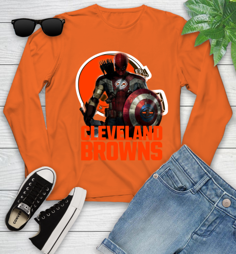 NFL Captain America Thor Spider Man Hawkeye Avengers Endgame Football Cleveland Browns Youth Long Sleeve 4