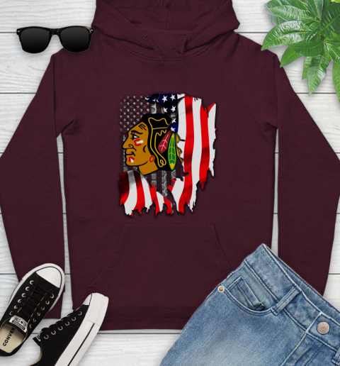 Chicago Blackhawks NHL Hockey American Flag Youth Hoodie 7
