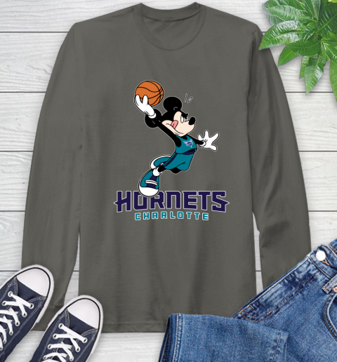 NBA Basketball Charlotte Hornets Cheerful Mickey Mouse Shirt Long Sleeve T-Shirt 9