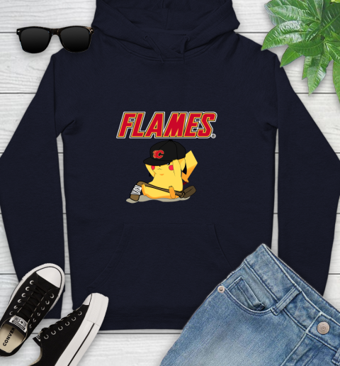 NHL Pikachu Hockey Sports Calgary Flames Youth Hoodie 4