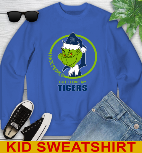 Detroit Tigers MLB Christmas Grinch I Hate People But I Love My Favorite Baseball Team Youth Sweatshirt 7