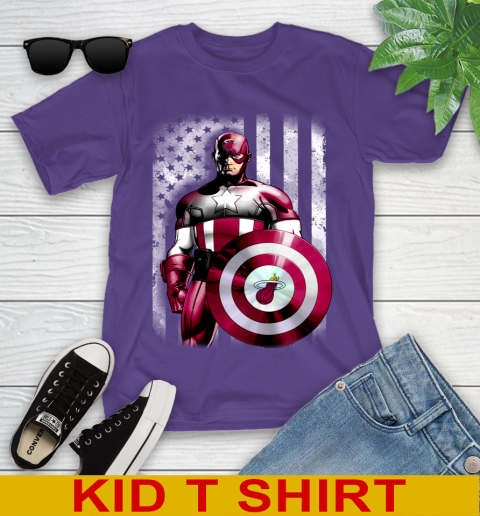Miami Heat NBA Basketball Captain America Marvel Avengers American Flag Shirt Youth T-Shirt 3