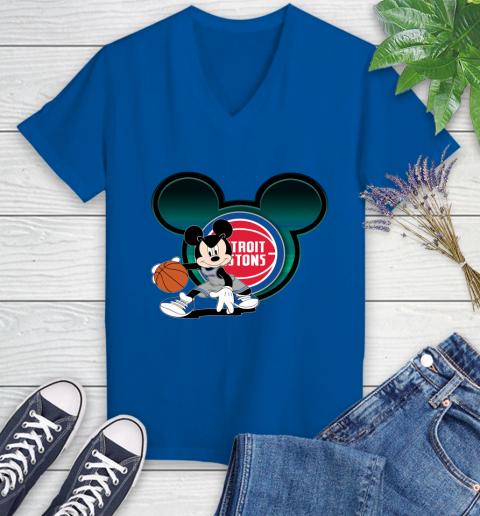 NBA Detroit Pistons Mickey Mouse Disney Basketball Women's V-Neck T-Shirt 10