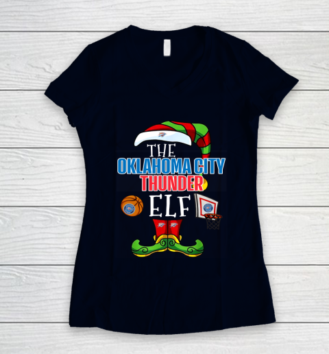 Oklahoma City Thunder Christmas ELF Funny NBA Women's V-Neck T-Shirt 2