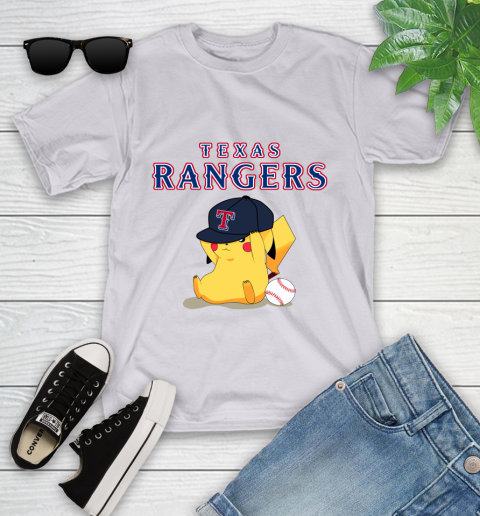 MLB Pikachu Baseball Sports Texas Rangers Youth T-Shirt 4