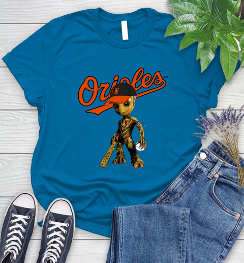 MLB Baltimore Orioles Groot Guardians Of The Galaxy Baseball Women's T-Shirt 7