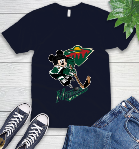 NHL Minnesota Wild Mickey Mouse Disney Hockey T Shirt V-Neck T-Shirt 3