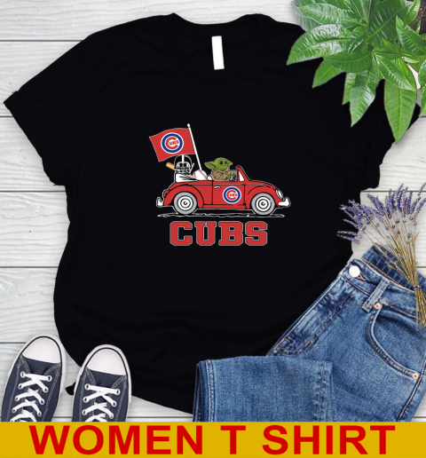 MLB Baseball Chicago Cubs Darth Vader Baby Yoda Driving Star Wars Shirt Women's T-Shirt 2