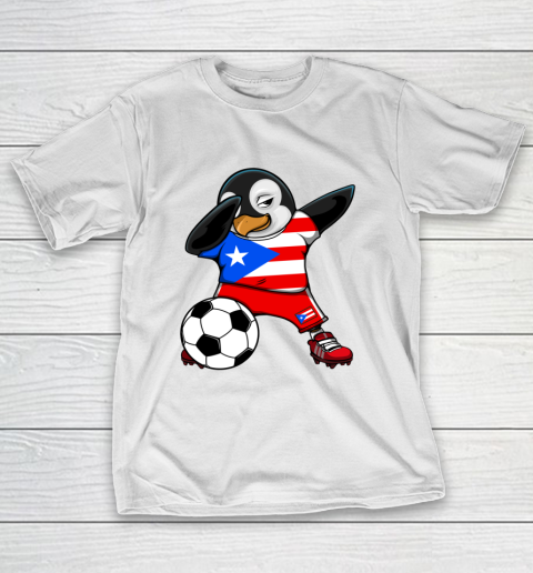 Dabbing Penguin Puerto Rico Soccer Fan Jersey Football Lover T-Shirt