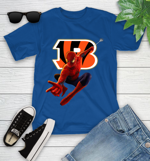NFL Spider Man Avengers Endgame Football Cincinnati Bengals Youth T-Shirt 9