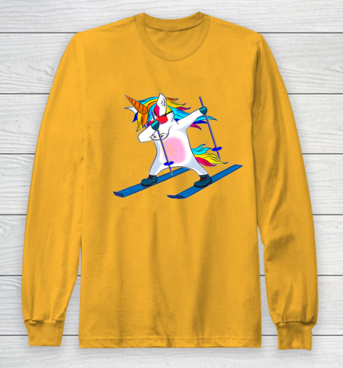 Skiing Unicorn Dabbing Funny Gift Long Sleeve T-Shirt 3