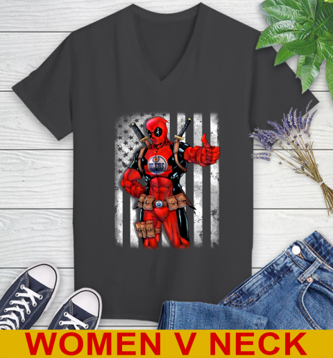 NHL Hockey Florida Panthers Deadpool American Flag Shirt (2) Women's V-Neck T-Shirt 8