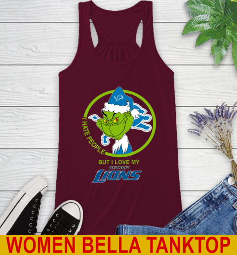 Detroit Lions NFL Christmas Grinch I Hate People But I Love My Favorite Football Team Racerback Tank 3