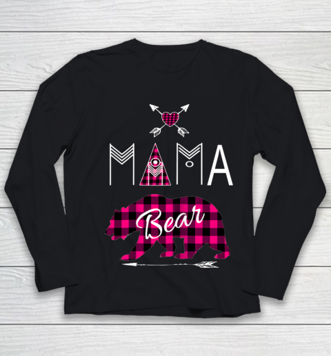 Mama Bear Shirt Buffalo Plaid Pink Family Christmas Camping Youth Long Sleeve