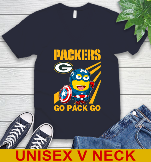 NFL Football Green Bay Packers Captain America Marvel Avengers Minion Shirt V-Neck T-Shirt 2