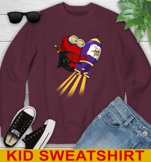 NFL Football Minnesota Vikings Deadpool Minion Marvel Shirt Youth Sweatshirt 4