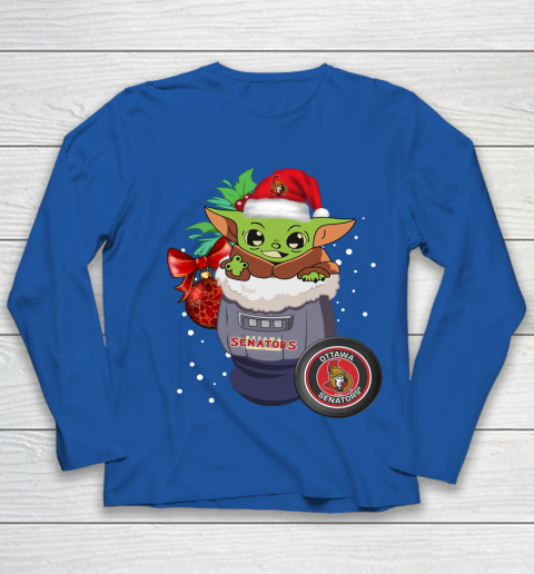 Ottawa Senators Christmas Baby Yoda Star Wars Funny Happy NHL Youth Long Sleeve 9