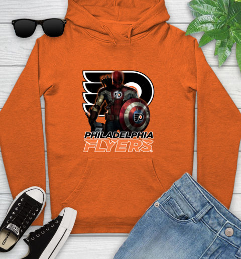 NHL Captain America Thor Spider Man Hawkeye Avengers Endgame Hockey Philadelphia Flyers Youth Hoodie 5