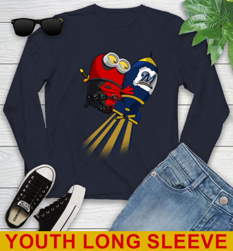 MLB Baseball Milwaukee Brewers Deadpool Minion Marvel Shirt Youth Long Sleeve 2