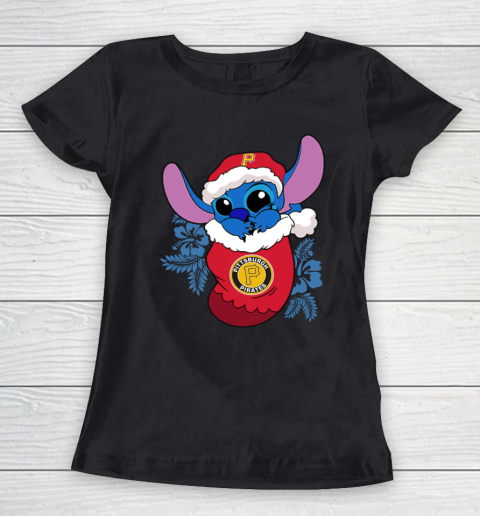 Pittsburgh Pirates Christmas Stitch In The Sock Funny Disney MLB Women's T-Shirt 2