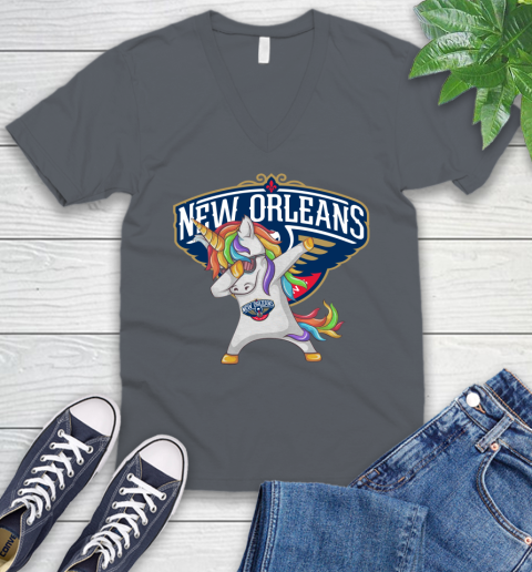 New Orleans Pelicans NBA Basketball Funny Unicorn Dabbing Sports V-Neck T-Shirt 5