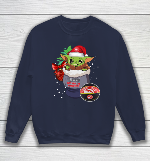 Atlanta Hawks Christmas Baby Yoda Star Wars Funny Happy NBA Sweatshirt 3
