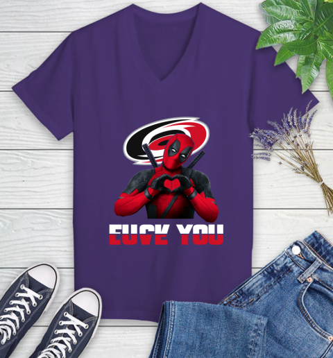 NHL Carolina Hurricanes Deadpool Love You Fuck You Hockey Sports Women's V-Neck T-Shirt 3