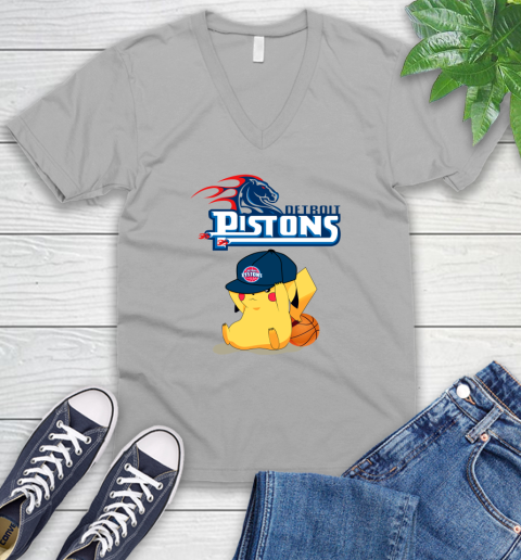 NBA Pikachu Basketball Sports Detroit Pistons V-Neck T-Shirt 4