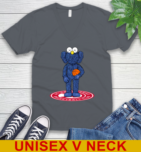 NBA Basketball Atlanta Hawks Kaws Bff Blue Figure Shirt V-Neck T-Shirt 5
