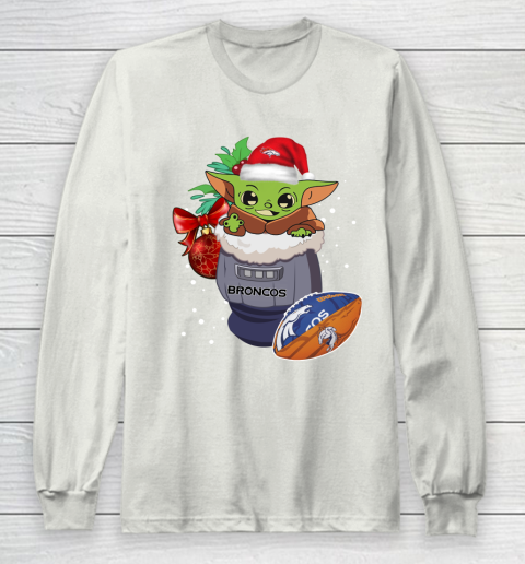 Denver Broncos Christmas Baby Yoda Star Wars Funny Happy NFL Long Sleeve T-Shirt 12