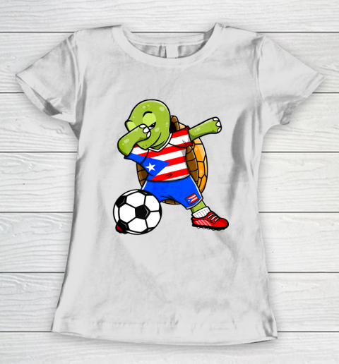 Dabbing Turtle Puerto Rico Soccer Fans Jersey Flag Football Women's T-Shirt