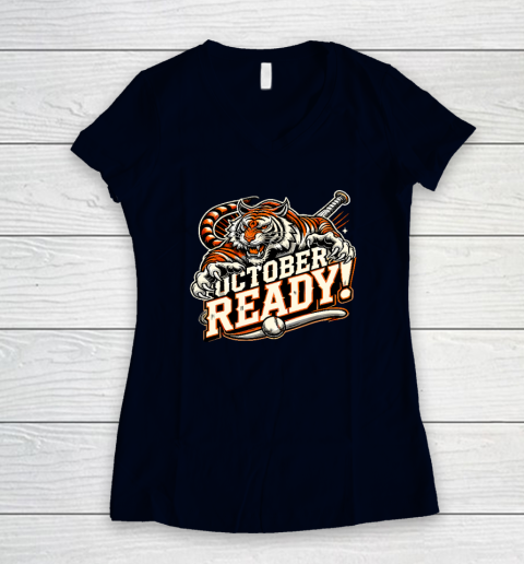 October Ready Baseball Tiger Fan Women's V-Neck T-Shirt 2