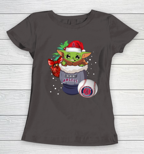Los Angeles Angels Christmas Baby Yoda Star Wars Funny Happy MLB Women's T-Shirt 8