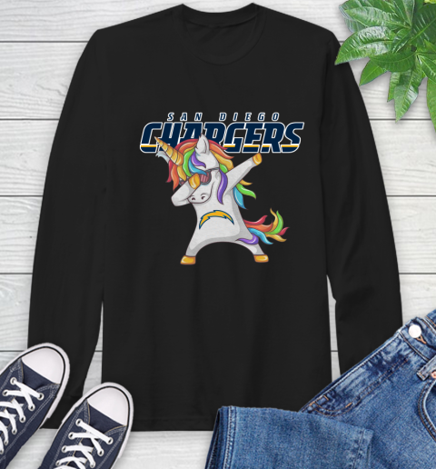 Los Angeles Chargers NFL Football Funny Unicorn Dabbing Sports Long Sleeve T-Shirt 2